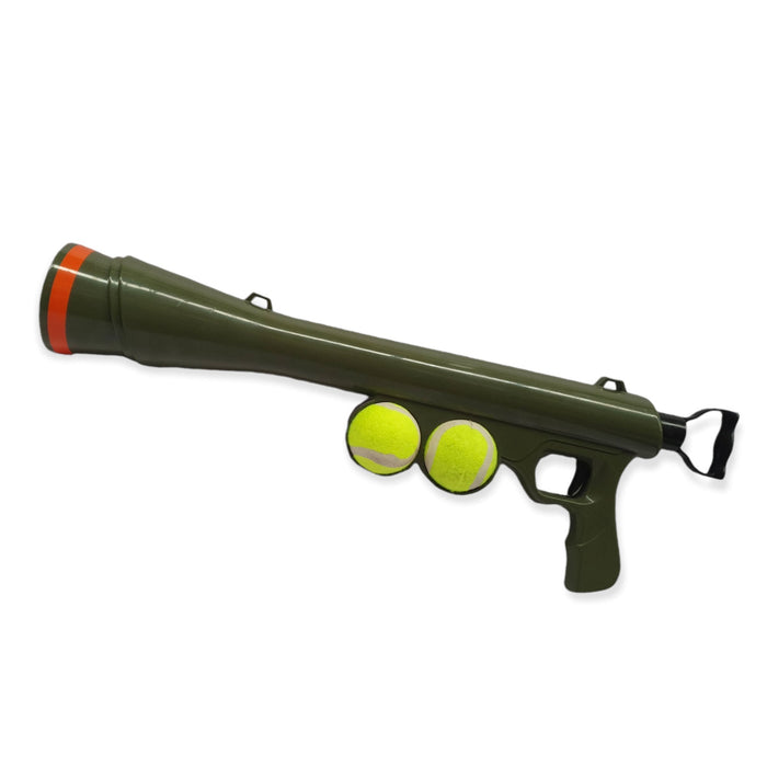 Black and red tennis ball pet launcher toy for dogs