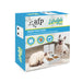 A white double bowl pet feeder with built in timer in its packaging