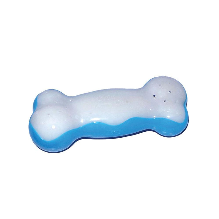 Blue and white freezable dog chew bone toy 