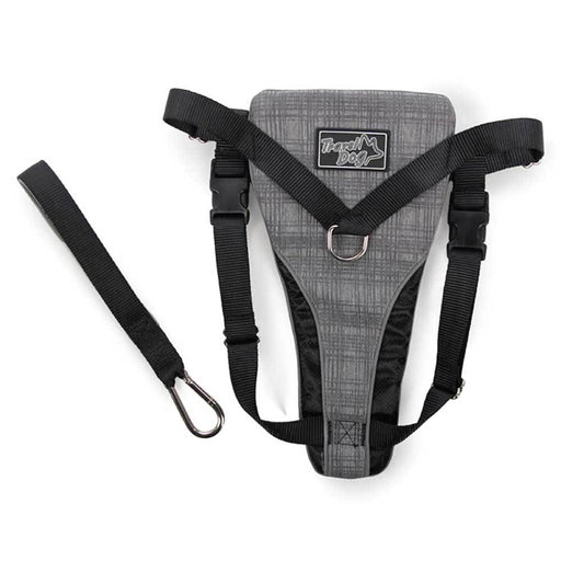 Grey and black 2 in 1 dog travel harness for safety 