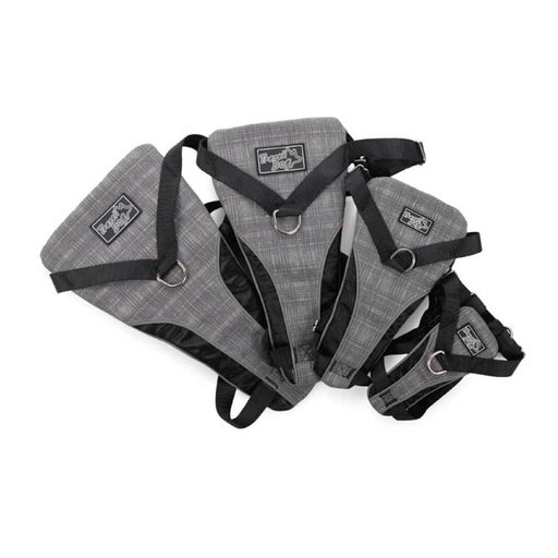 Grey and black 2 in 1 dog travel harness for safety 