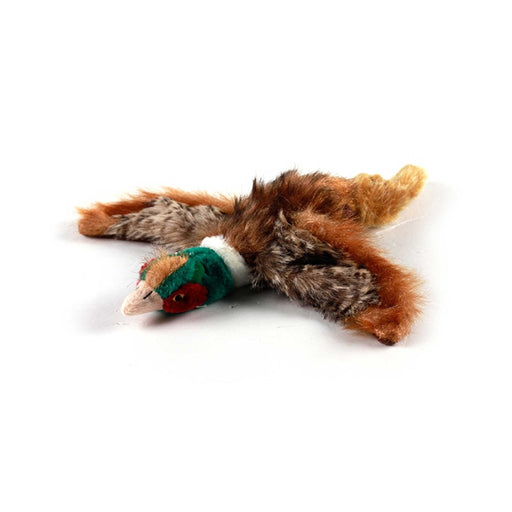 plush pheasant shaped interactive squeak toy for dog