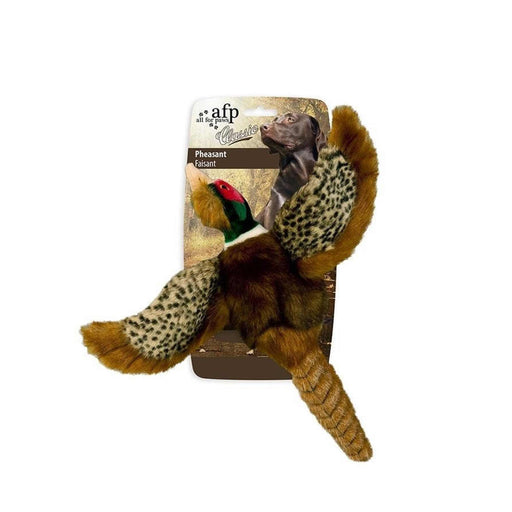 plush pheasant shaped interactive squeak toy for dog