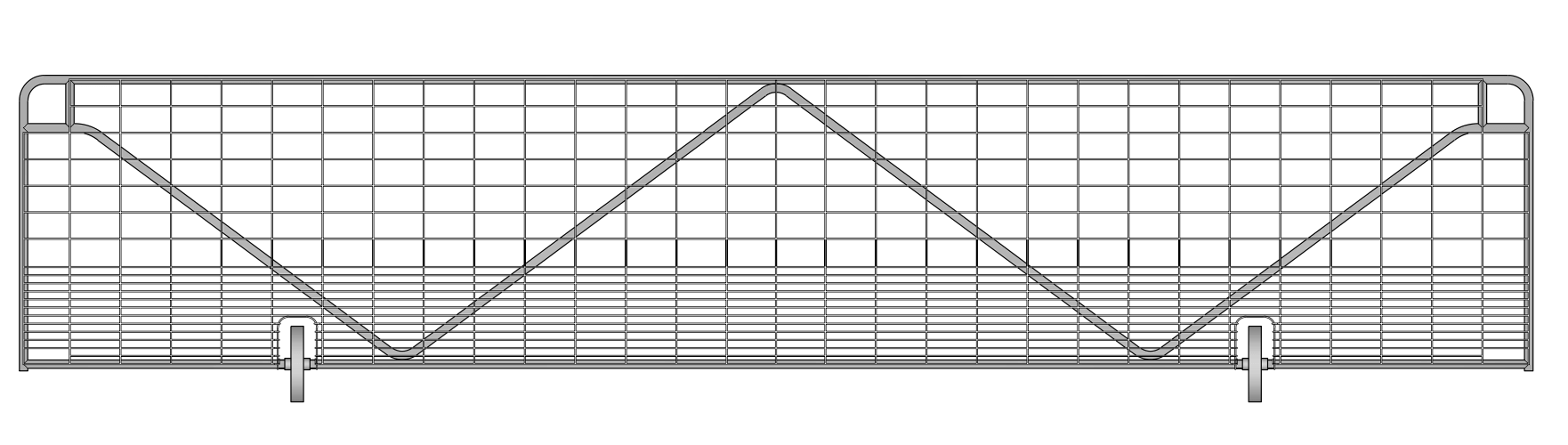 A diagram showing how 5mm Passivated Zinc gate wheels are fitted to farm gates.