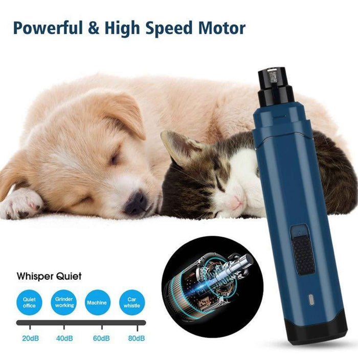 Pet owner using a LED electrical and rechargeable light up pet nail trimmer on their dog 