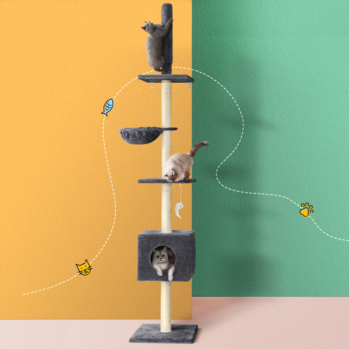 a 260cm cat scratching tree tower reaching from floor to ceiling 